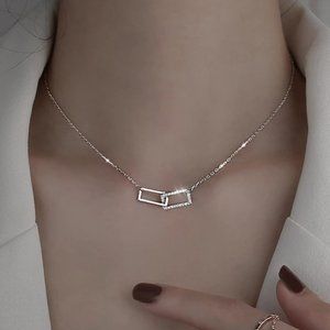 *NEW 925 Sterling Silver Interlock Square Necklace